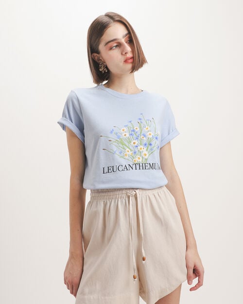 Playera Azul Flores