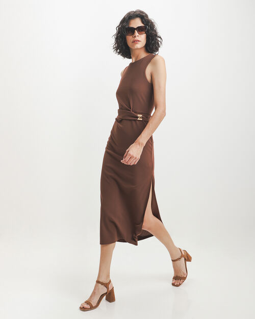 Vestido Caf&eacute; Midi
