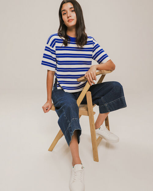 Playera Boxy De Punto Azul