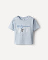 Playera Blanca Flores,AZUL CIELO