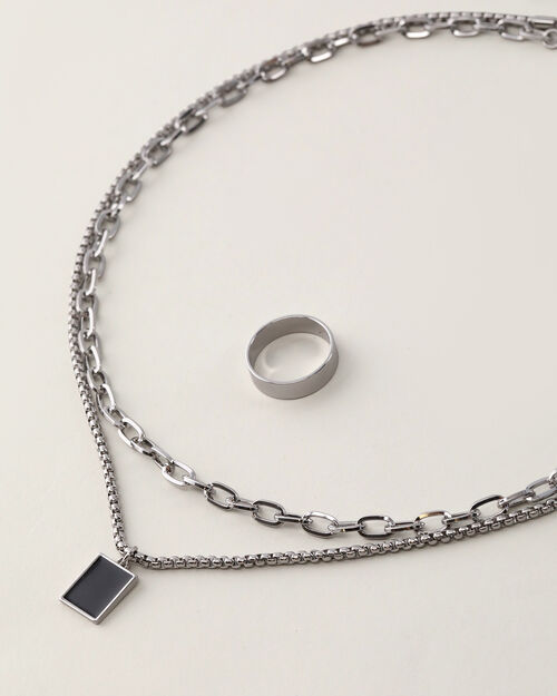 Set Anillo Y Collar Plateado