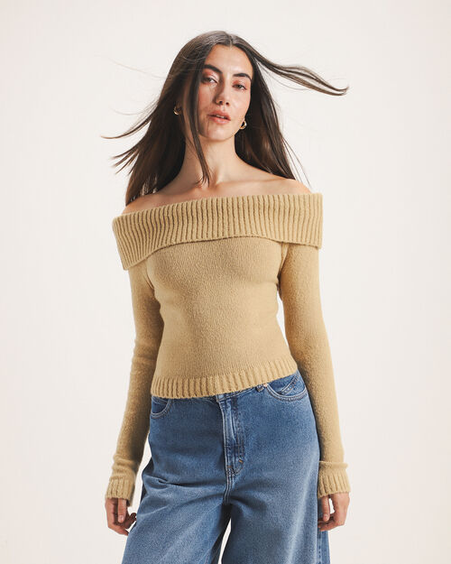 Top Beige Manga Larga