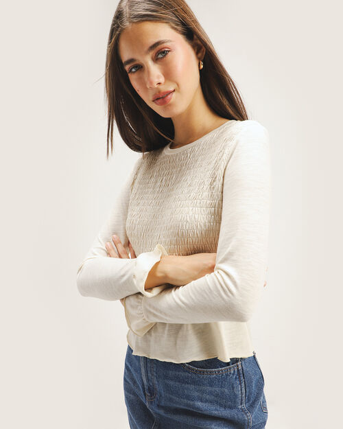 Blusa Beige Con Smock