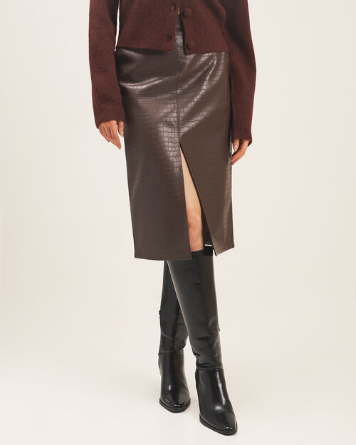 Falda Midi Efecto Piel