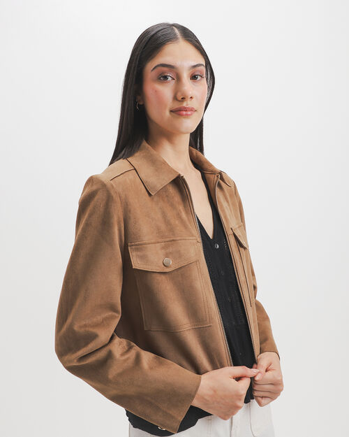 Chamarra Caf&eacute; Gamuza