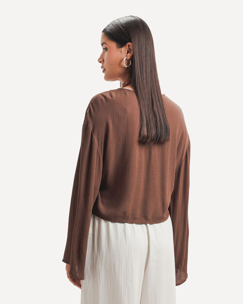 Blusa Caf&eacute; Con Lazo