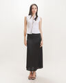 Falda Midi Satinada,NEGRO