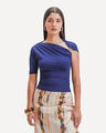 Blusa Caf&eacute; Asim&eacute;trica,AZUL ULTRAMAR