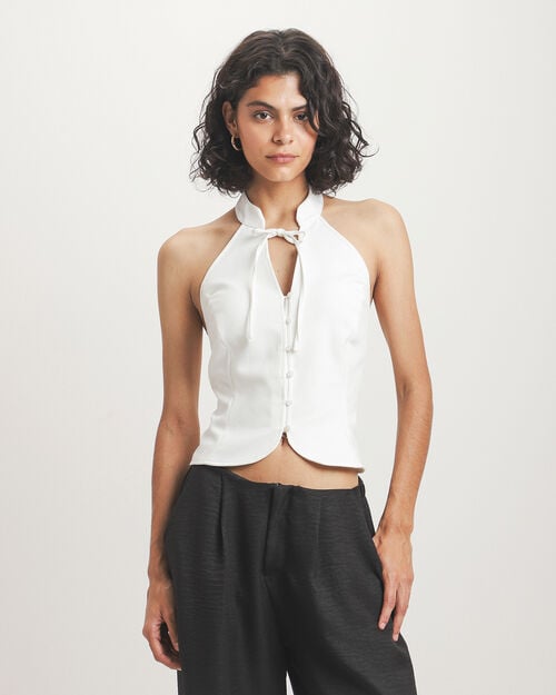Blusa Cuello Mao Beige