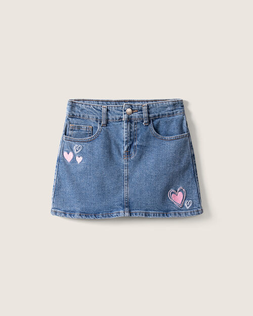 Falda Mini Con Bordado Corazón