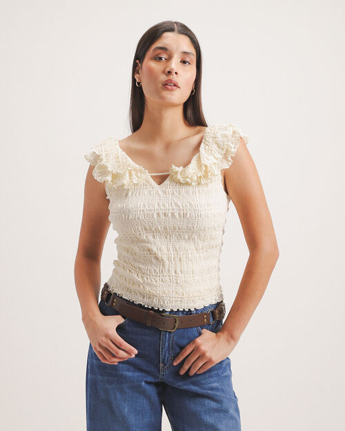 Top Beige Volantes