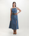 Vestido Largo Con Abertura,AZUL EMPOLVADO