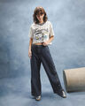 Jeans Wide Leg Botones,AZUL MARINO
