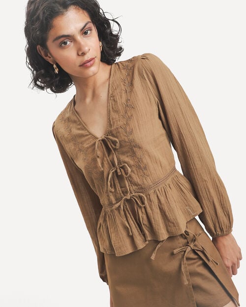 Blusa Caf&eacute; Lazos