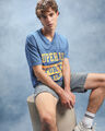 Playera Cuello V Estampada,AZUL ACERO