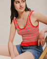 Top Peplum Punto Rayas,ROJO