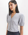 Blusa Estampada Cuadros,AZUL PASTEL