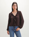 Blusa Caf&eacute; Volantes,CAFE OBSCURO