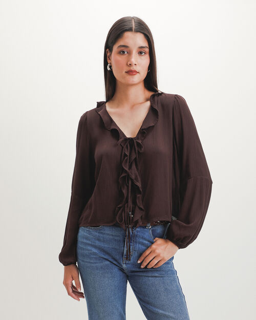 Blusa Caf&eacute; Volantes