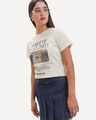 Playera Azul Estampada,CREMA