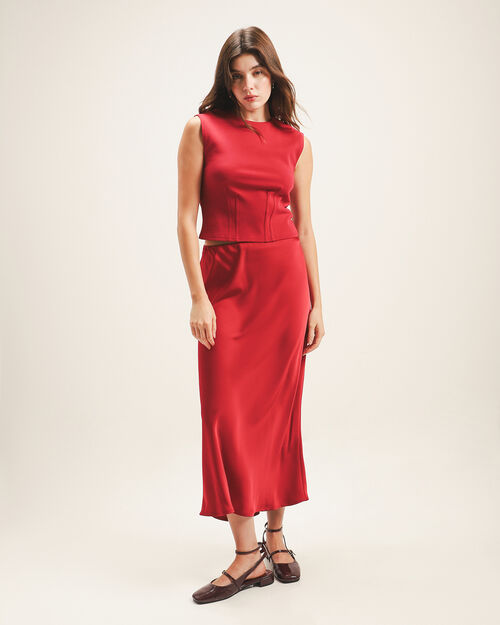 Falda Satinada Roja