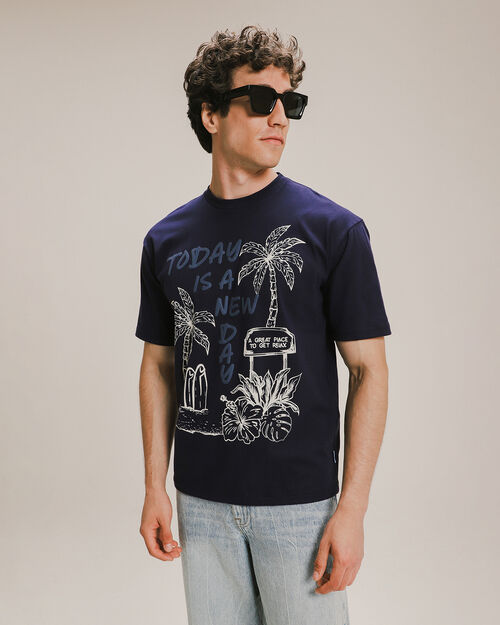 Playera Azul Estampada