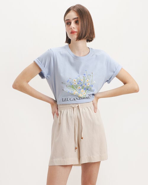Playera Azul Flores