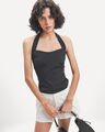 Top Halter Beige,NEGRO