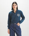 Sudadera Cropped Rayas,AZUL TEAL