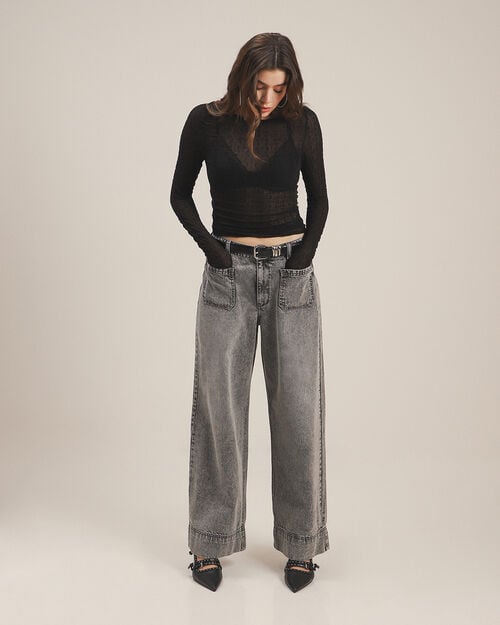 Jeans Gris Fit Wide Leg