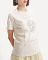 Playera Azul Flores,BLANCO