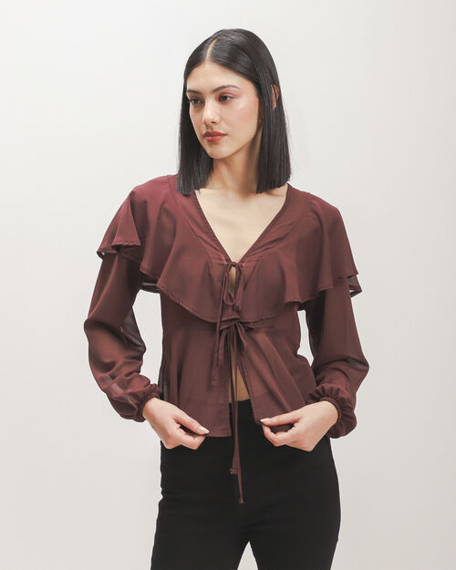 Blusa Caf&eacute; Manga Larga