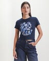 Playera Cropped Flores,AZUL MARINO