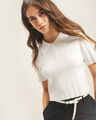 Polo Cropped Negra,BLANCO HUESO