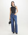 Jeans Wide Leg Con Studs,AZUL ACERO