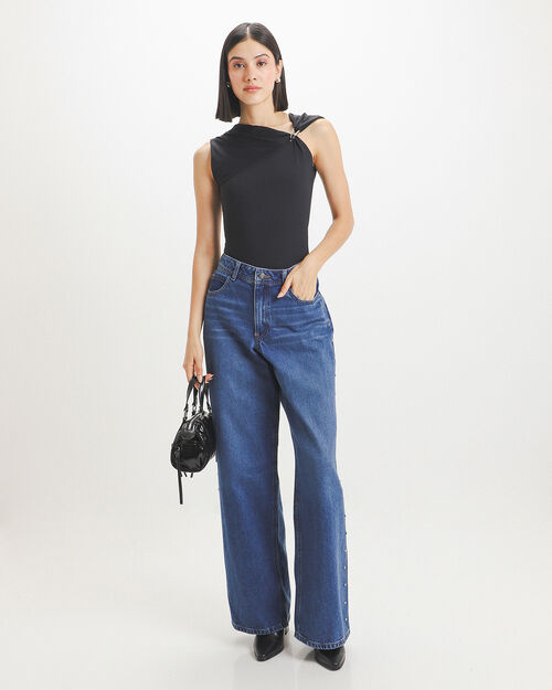 Jeans Wide Leg Con Studs