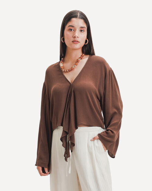 Blusa Caf&eacute; Con Lazo