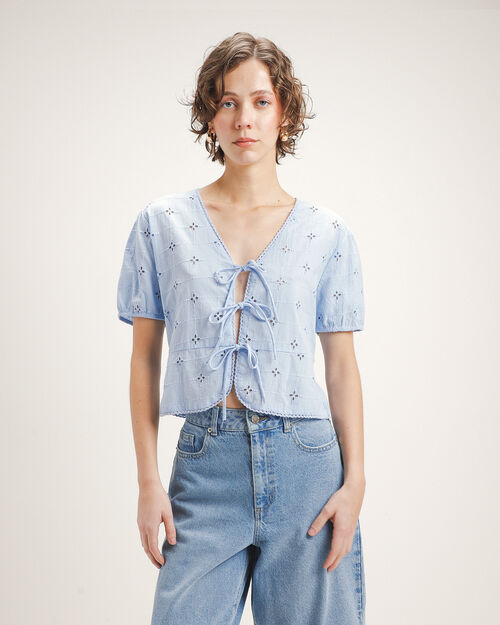 Blusa  Azul Lazo Eyelet