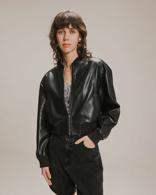 Chamarra Bomber Efecto Piel