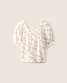 Blusa Abullonada Flores,BLANCO