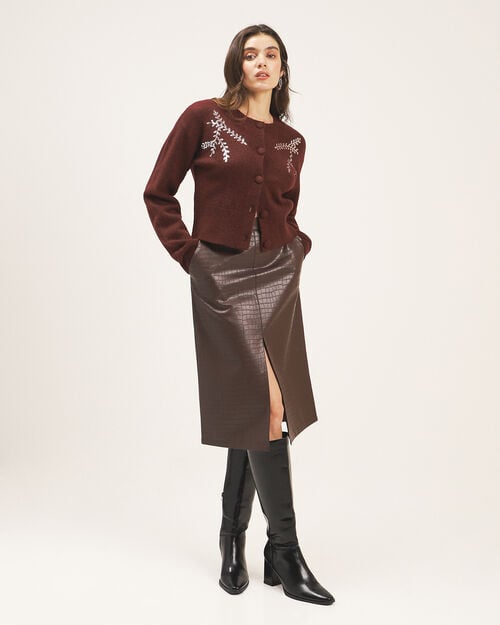 Falda Midi Efecto Piel