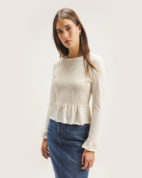 Blusa Beige Con Smock