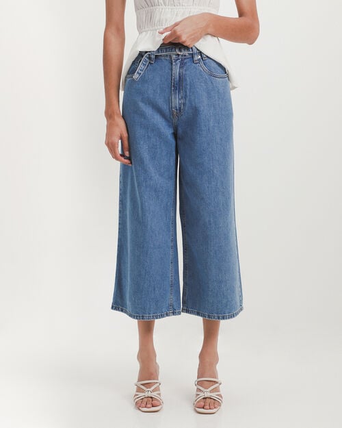 Jeans Fit Culotte Azul