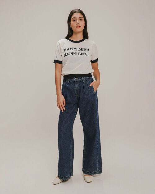 Jeans Wide Leg Pinzas Marino