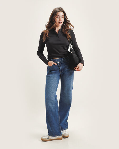 Jeans Fit Straight Cruzado