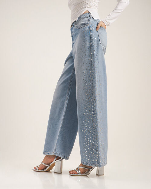 Jeans Wide Leg Aplicaciones