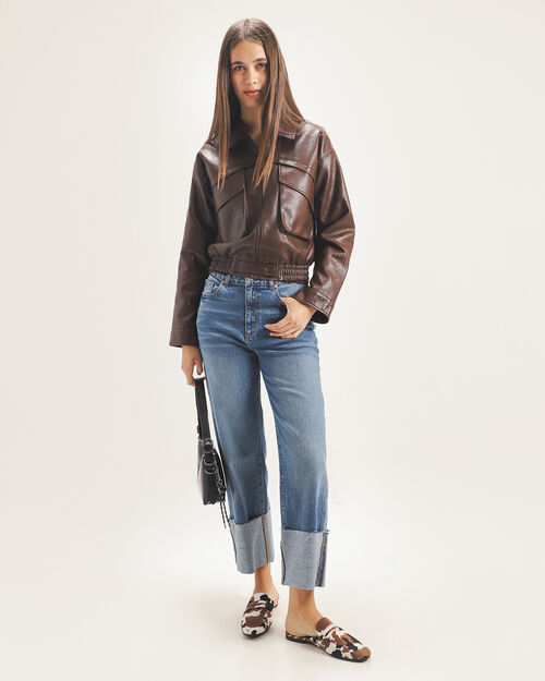 Chamarra Café Efecto Piel