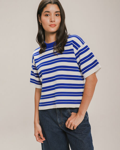 Playera Boxy De Punto Azul