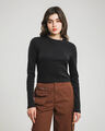 Playera Cropped Manga Larga,NEGRO