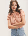 Blusa Manga Abullonada,PALO ROSA